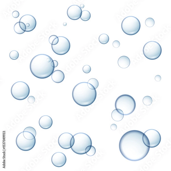 Obraz Realistic vector illustration. Water soap bubbles. Isolated on white background