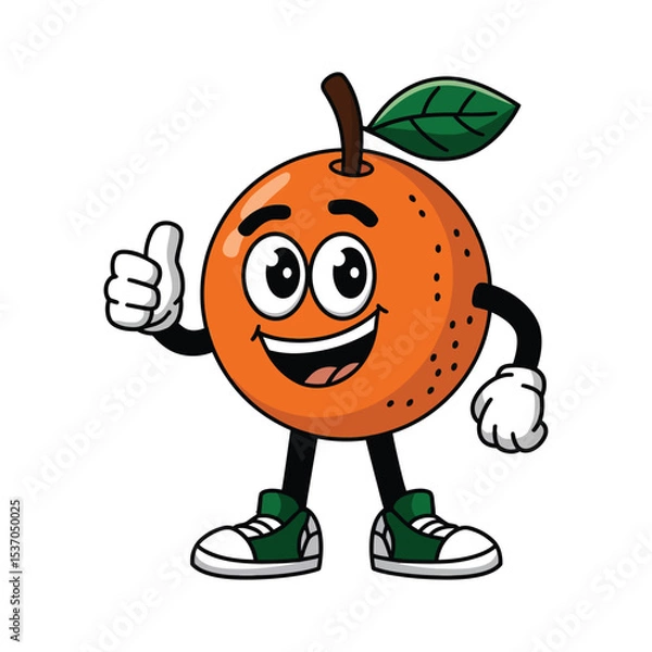 Obraz A cheerful cartoon orange character with big, expressive eyes smiling widely Orange has two legs and two arms
