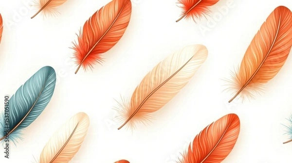 Fototapeta Soft Feather Pattern Seamless Vector Design in Neutral Tones