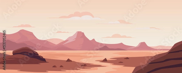 Fototapeta Mountains in the desert. Beautiful landscape of red canyons in the desert area. Wild West. Hot climate. Sandstones. Amazing red mountains. Red desert panoramic vector landscape.