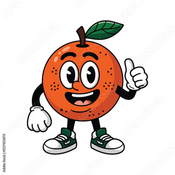 Obraz A cheerful cartoon orange character with big, expressive eyes smiling widely Orange has two legs and two arms