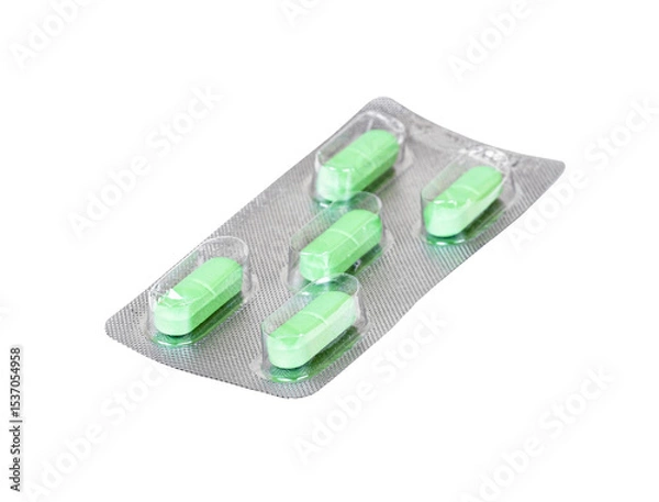 Obraz Green pills, closeup object. Isolated on transparent background