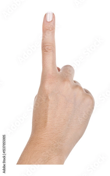 Obraz Woman hand shows one finger, closeup object. Isolated on transparent background