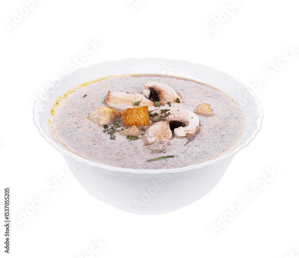 Obraz Mushrooms cream soup with agaric, closeup object. Isolated on transparent background