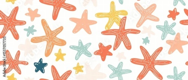 Fototapeta Pastel Starfish Seamless Pattern on White Background