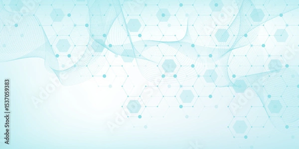 Obraz Modern health care or medical background design. Health care innovation concept. Horizontal header web banner. Abstract geometric background with hexagon shapes for medicine, science, chemistry.