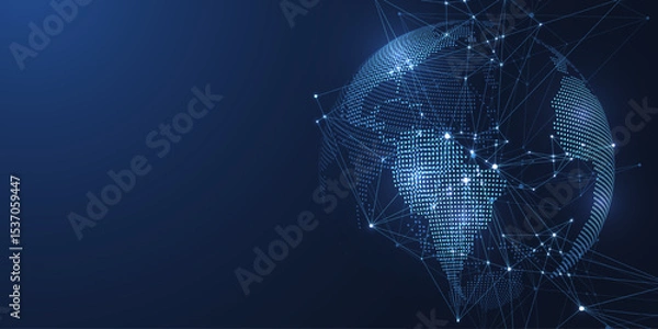 Obraz Global network connection concept. Big data visualization. Social network communication in the global computer networks. Internet technology. Business. Science. Vector illustration