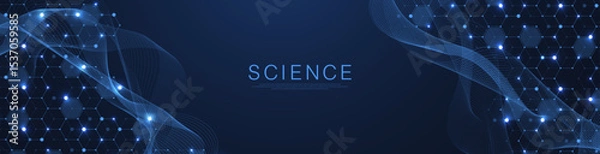 Obraz Molecular abstract structure and genetic engineering DNA. Healthcare and medicine background concept. Scientific research background. Wave flow. Innovation pattern. Vector illustration.