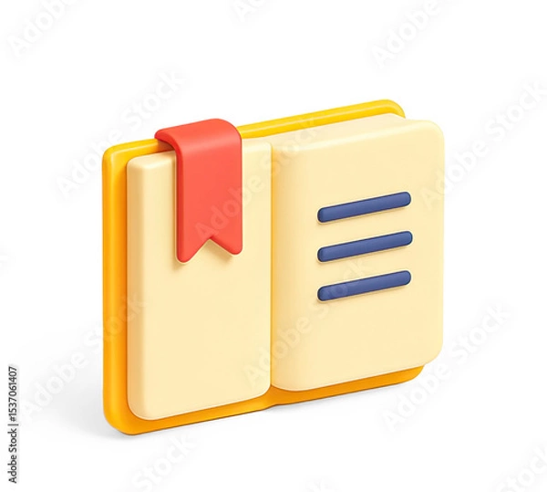 Fototapeta A yellow and orange book with a red bookmark, open to the first page, against a transparent background