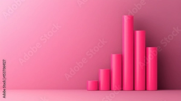 Fototapeta Pink 3D bar chart with five vertical bars of varying heights on a textured pink background.