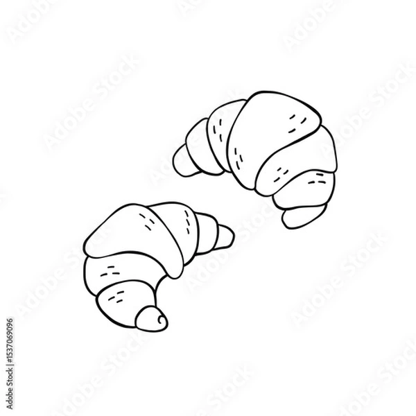 Fototapeta Two croissants hand-drawn vector illustration. Minimalist drawing isolated on white background.