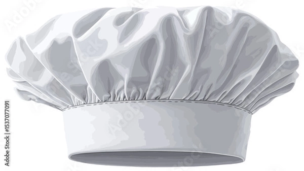 Fototapeta Close-up shot of a pristine white chef's hat, also known as a toque. The hat is predominantly white, exhibiting a smooth, uniformly textured fabric. It is round and voluminous