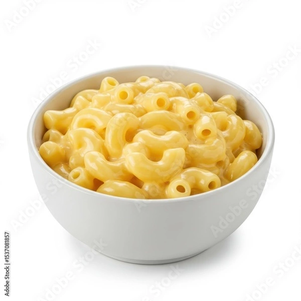 Fototapeta Macaroni and cheese in bowl isolated on white background for menu, recipe, and advertising.