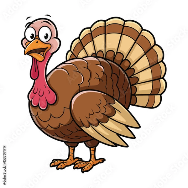 Obraz A comical cartoon turkey with a round, brown body and large, expressive eyes.