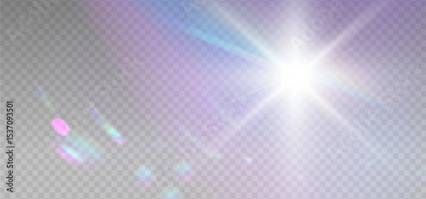 Fototapeta Cold Rainbow reflection light prism effect on light background. Hologram glass dispersion, crystal flare leak shadow overlay. Vector illustration