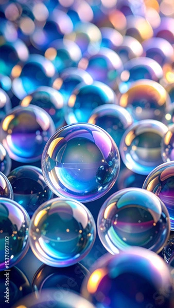 Obraz Colorful Soap Bubbles Reflecting Light in a Vibrant Display on a Smooth Surface