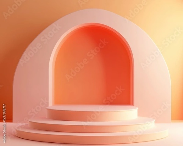 Obraz minimal 3D render podiums in various peach and orange tones with arch elements.