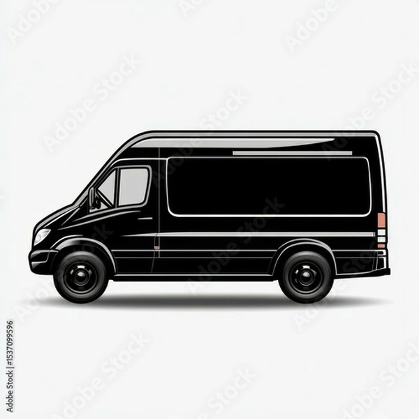 Fototapeta Black delivery van parked on a street, showcasing modern design and compact size