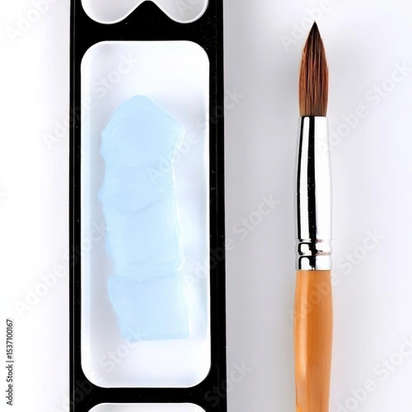 Fototapeta kids art craft and collage concept. Art supplies with a brush and palette for creative projects.