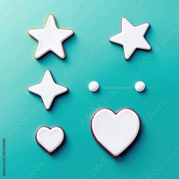 Fototapeta kids art craft and collage concept. White star and heart shapes on a teal background.