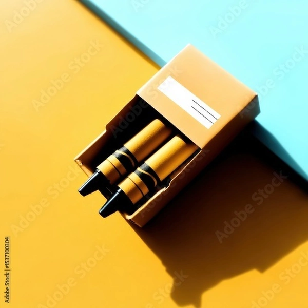 Fototapeta kids art craft and collage concept. Colorful crayons in a box on a vibrant background.