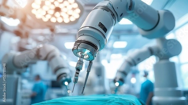 Fototapeta Robotic surgery in progress.  Surgical robots performing precise procedures