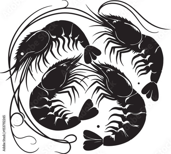 Fototapeta Shrimp with black vector