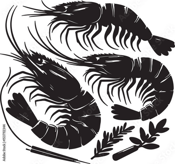 Fototapeta Shrimp with black vector