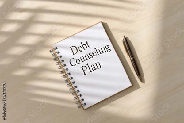 Fototapeta Debt & Loan Counseling Concept, A notebook displaying a debt counseling plan with written notes for financial guidance.