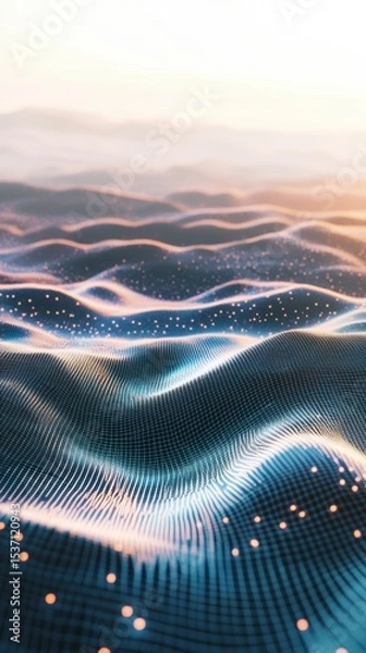 Fototapeta Digital Wave Landscape with Glowing Points
