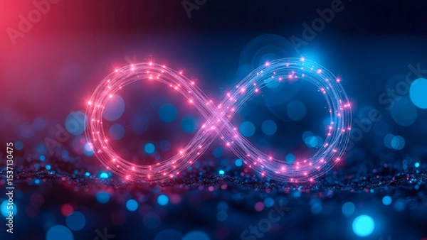 Fototapeta Colorful Infinity Symbol with Glowing Lights in a Dark Background for Abstract Concepts