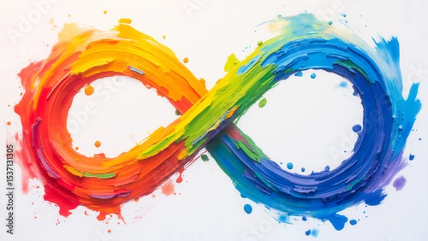 Fototapeta Colorful Infinity Symbol Crafted with Paint Strokes Representing Endless Possibilities and Unity