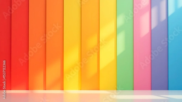 Fototapeta Vibrant Colored Wall Panels with Bright Shadows Casting on Floor in Modern Interior Design Space