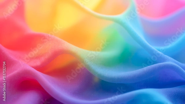 Fototapeta Colorful Flowing Fabric with Soft Waves and Vibrant Rainbow Hues in Smooth Texture