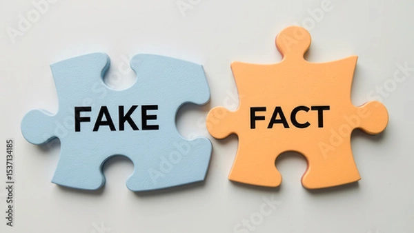 Fototapeta Puzzle Pieces Representing Concepts of Fake and Fact in a Modern Design Aesthetic
