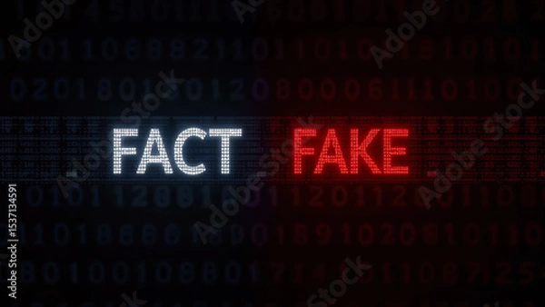 Fototapeta Digital Representation of Fact vs Fake in Binary Code with Illuminated Text Display