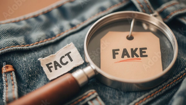 Fototapeta Conceptual Image of Truth and Deception with Magnifying Glass on Denim Background
