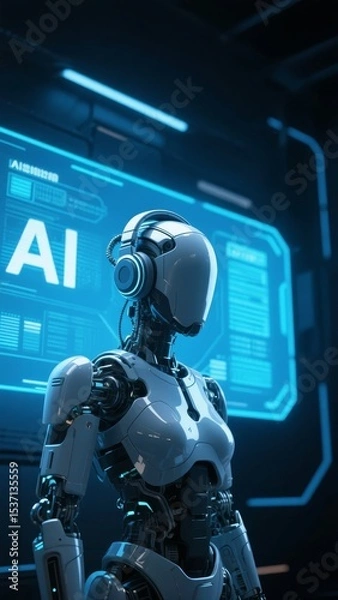 Obraz Advanced AI Robot in a Futuristic Interface Environment