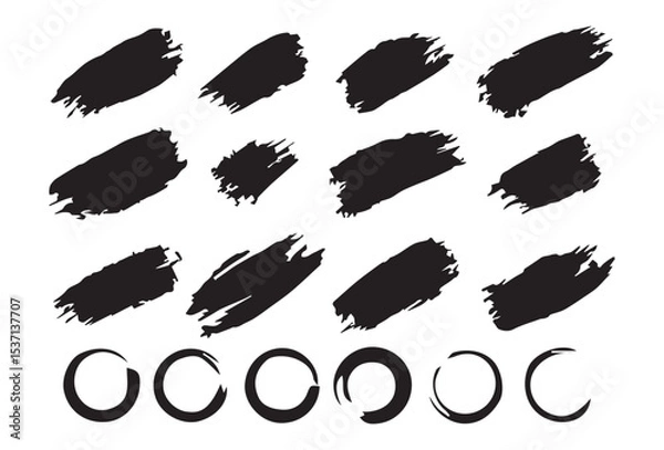 Fototapeta Set of black brush strokes.Ink circle icon. Black simple round frame. Freehand picture. Abstract texture. Vector illustration EPS 10 