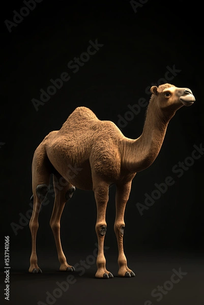 Obraz A majestic camel stands gracefully against a dark backdrop, showcasing its unique features and strength