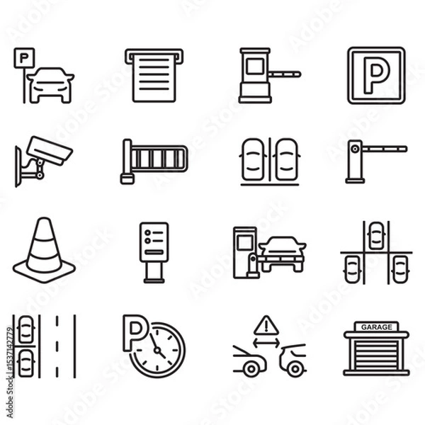 Fototapeta Car Parking related icons collection. Thin line vectors. Contains icons such as parking signs, CCTV, parking payment and many more.