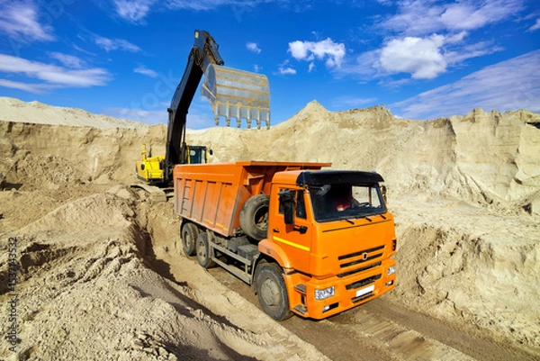 Obraz Excavator Loading Dumper Truck