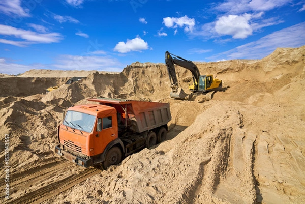 Obraz Excavator Loading Dumper Truck