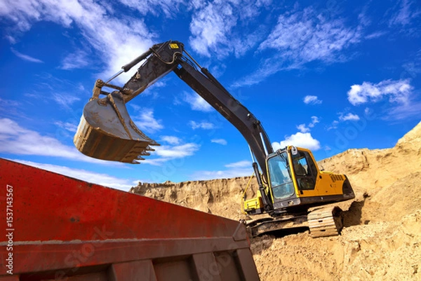 Obraz Excavator Loading Dumper Truck