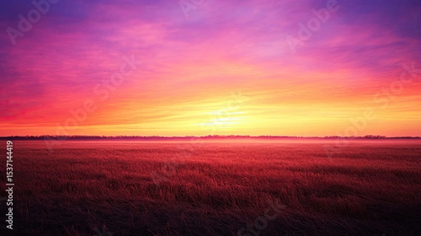 Obraz Vibrant twilight landscape with field, sky and warm colors providing serene view