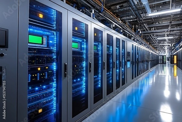 Obraz Modern data center infrastructure with rows of server racks and advanced technology equipment