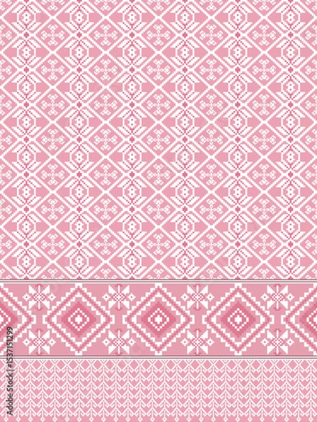 Fototapeta Pink patterned textile design, white isolate background