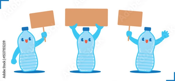 Obraz cute plastic bottle cartoon hold blank signboard graphic vector
