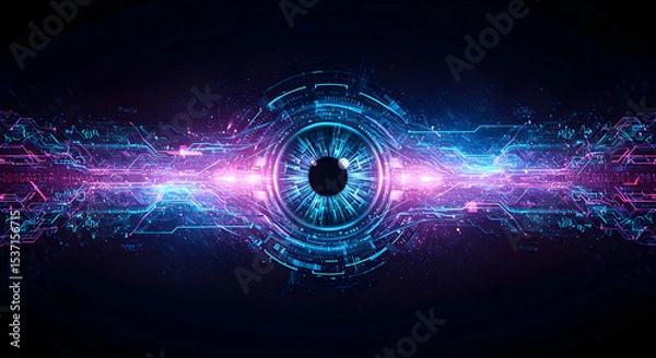 Obraz Abstract Digital Eye with Neon Lights and Data Streams