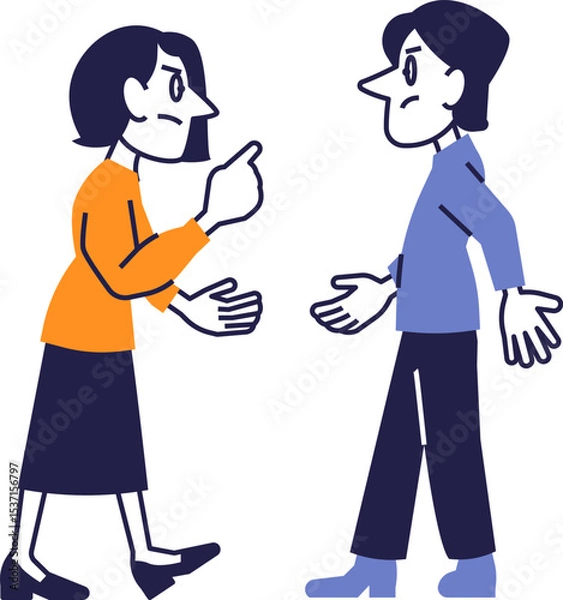Fototapeta Argument Between Woman and Man in Flat Style